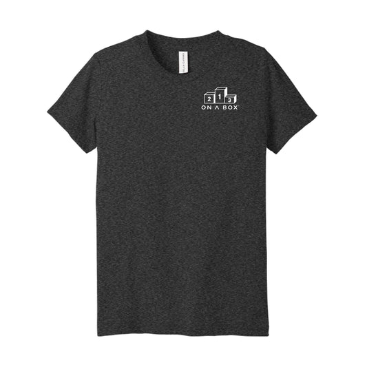 Black youth On A Box Race Day tee with small chest logo