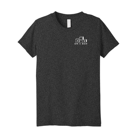 Black youth On A Box Another Family Vacation tee with small chest logo