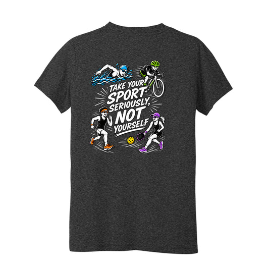 Black youth Take Your Sport Seriously Not Yourself T-shirt for young triathletes runners and cyclists
