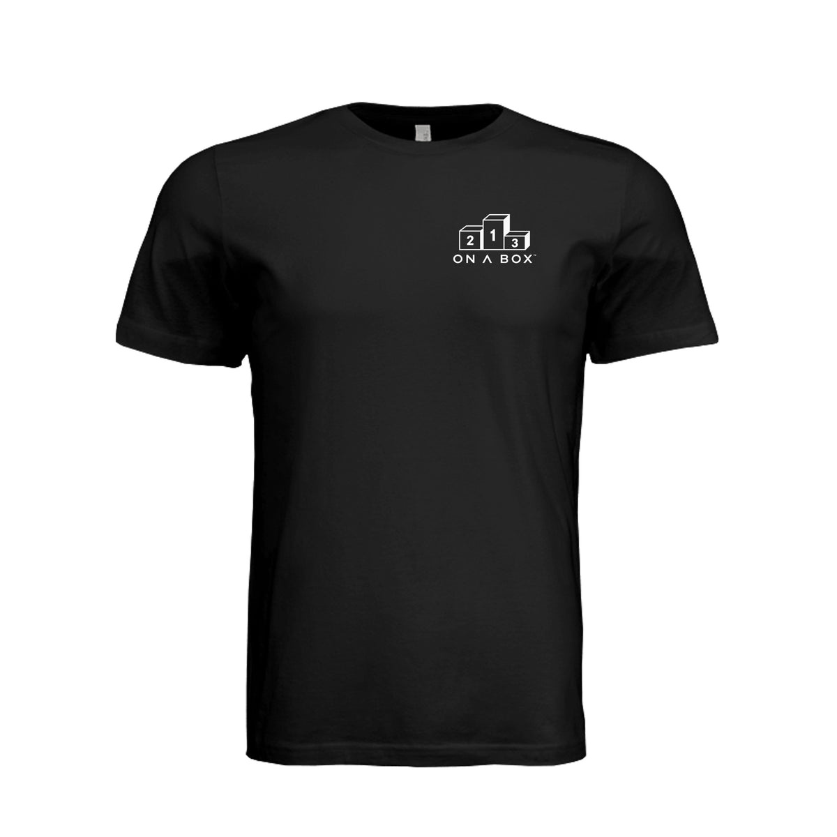 Black men’s On A Box Another Family Vacation tee with small chest logo