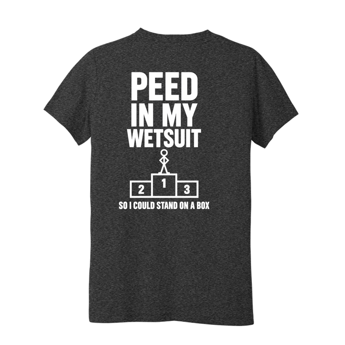 Black youth Peed in My Wetsuit triathlon T-shirt with So I Could Stand on a Box design